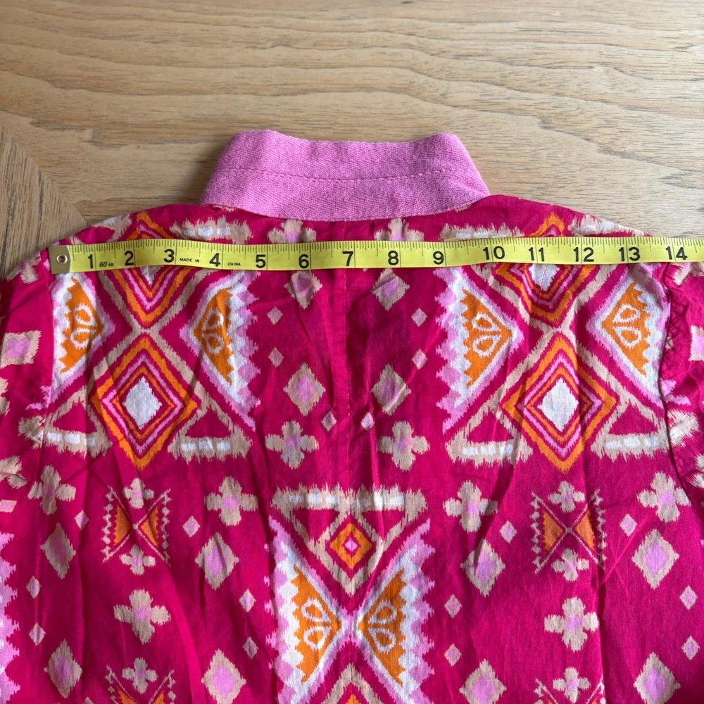 $349‎ TORY BURCH 0/XS Pink Ikat Geometric Cotton Tunic Dress Long Sleeve Resort